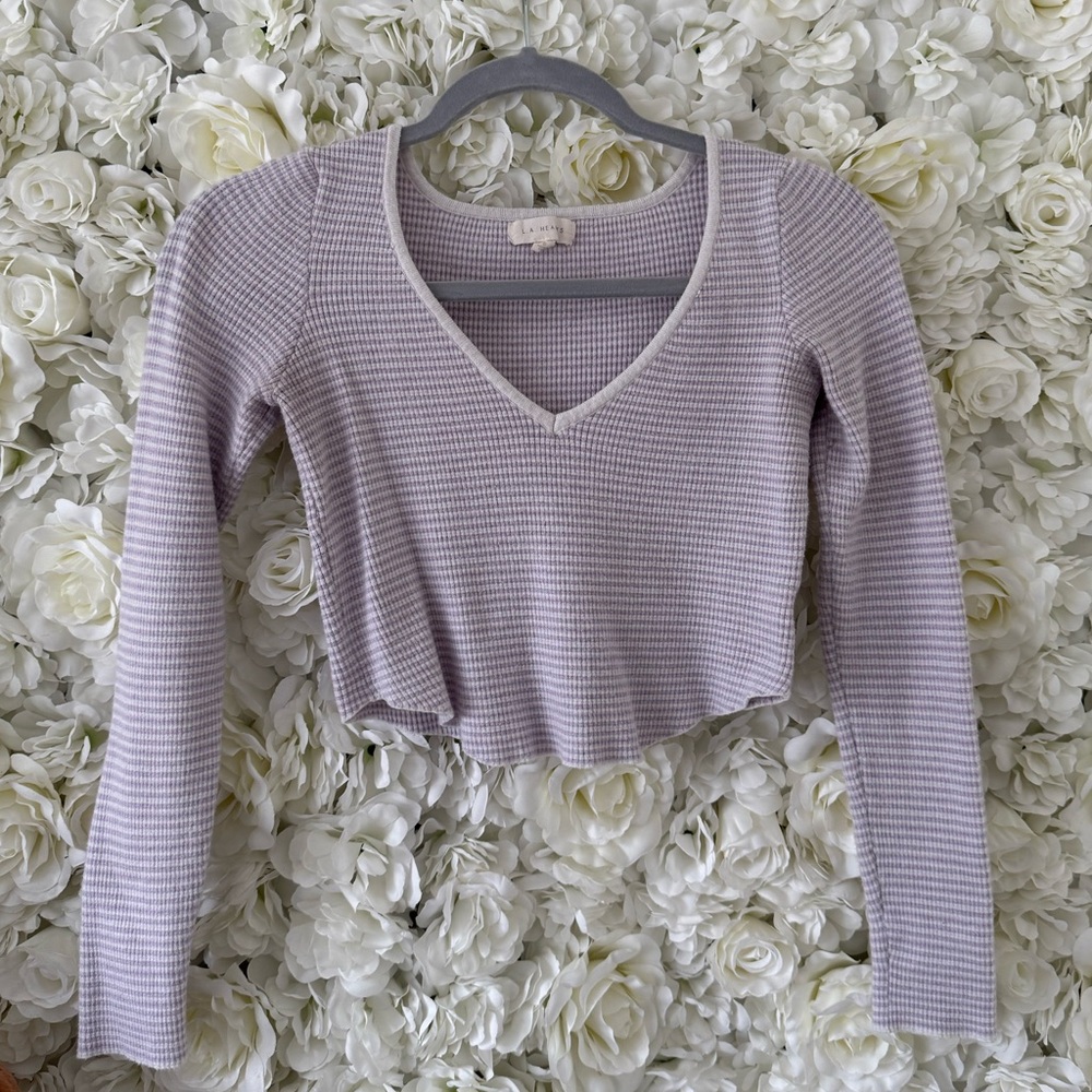 La Hearts Lilac V-Neck Crop Top